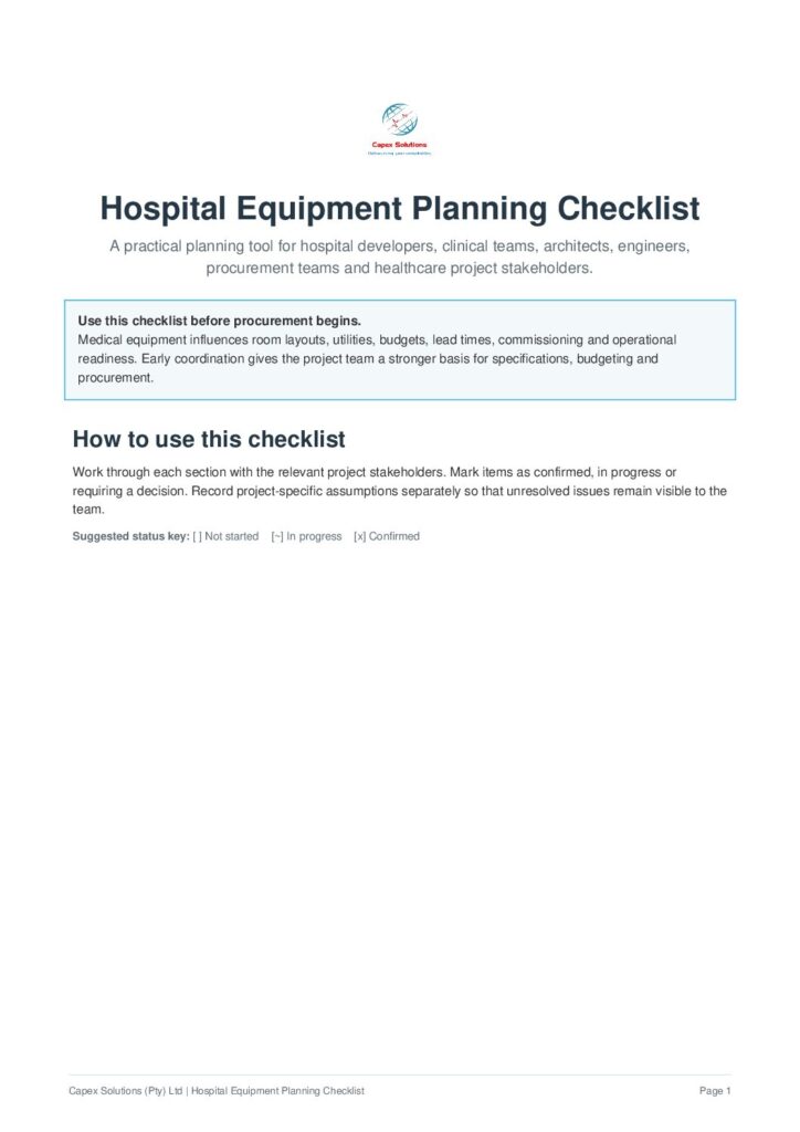 Preview of the Capex Solutions Hospital Equipment Planning Checklist PDF